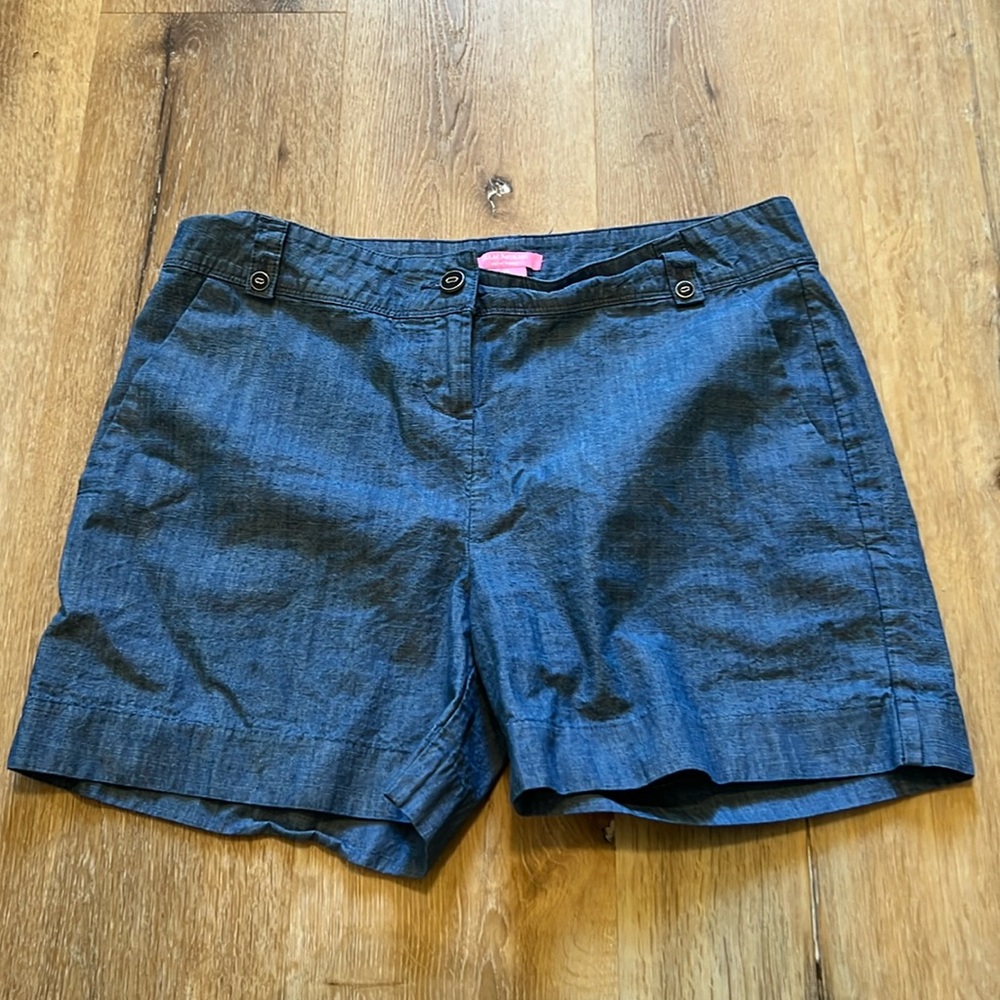 Isaac Mizrahi Indigo‎ Blue Cotton Chambray Tailored Shorts Women's 10